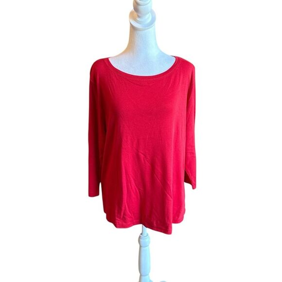 Talbots Pima Cotton Long Sleeve Tee Shirt Womens Size 2X In Red - Picture 1 of 7